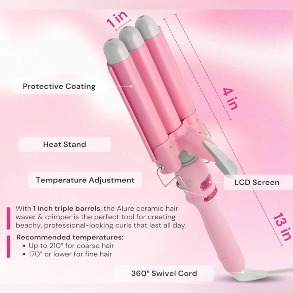 NWOB 1” Triple Barrel Ceramic Tourmaline Hair Waver•360swivel•6ft cord - Picture 2 of 7